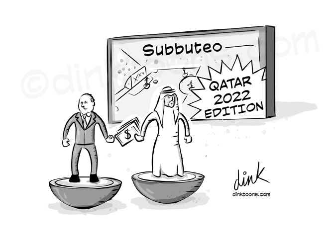 Qatar world cup 2022 allegations cartoon by freelance cartoonist Chris Williams