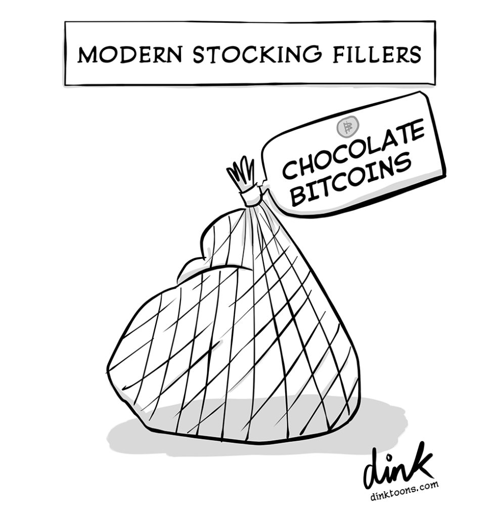 modern stocking fillers - chocolate Bitcoins - cartoon