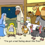 Turkey at the nativity - Christmas Cartoon