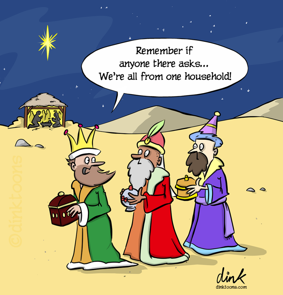 Three Kings Covid Christmas cartoon