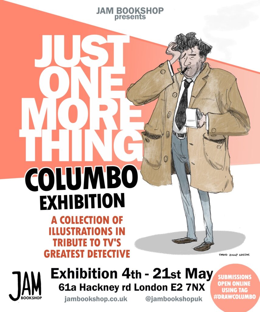 Poster for Columbo exhibition at Jam bookshop in London
