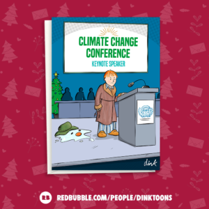 Climate Change cartoon- melted snowman at Climate Change conference